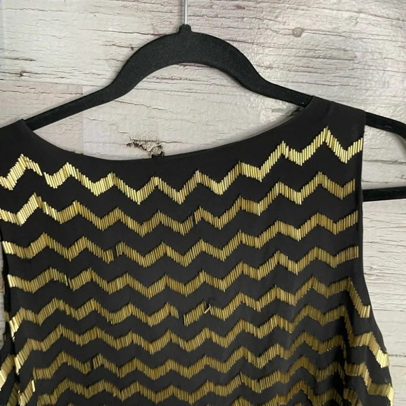 Jessica dress midi black gold chevron dress sheath sleeveless size  14 - Picture 5 of 10